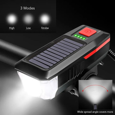 Năng Lượng Mặt Trời Đa Năng Đèn Xe Đạp Có Thể Sạc Qua Usb Đèn Pha Xe Đạp Đèn Led Chống Nước Đèn Xe Đạp 3 Chế Độ Led Moun