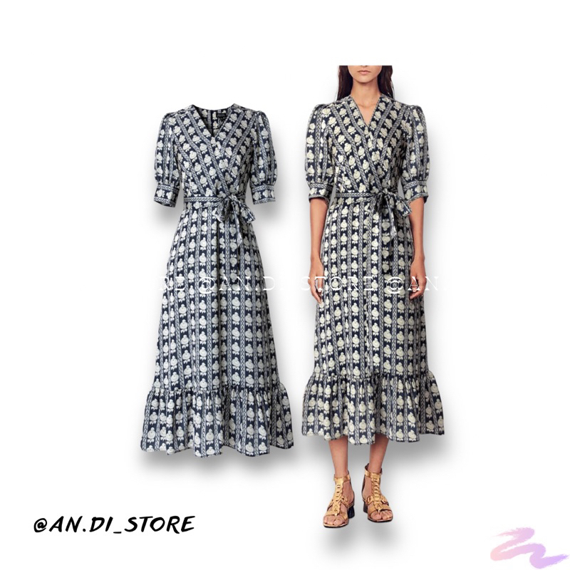 AnDi.vnxk Đầm cổ V hoạ tiết xuất dư - D.D3