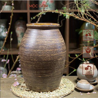 Bình gốm Bát Tràng dáng chum size to men nâu mộc vintage cắm sen, đào, lê, mận trang trí phòng khách đẹp Mộc Gốm MG144