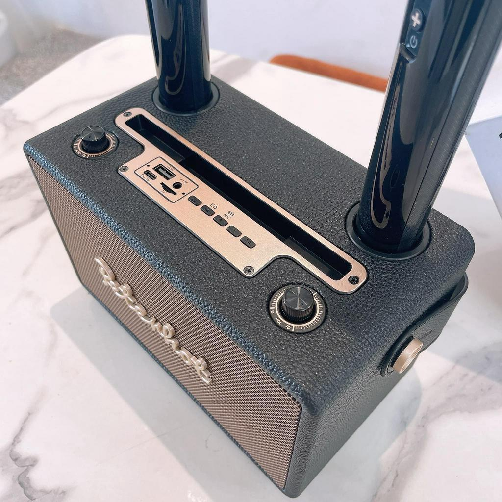 Loa Karaoke Bluetooth Peterhot A108W Kèm 2 Mic Không Dây Nghe Nhạc Cực Đã Âm Bass Cực Mạnh Thiết Kế Mới, Dễ Sử Dụng