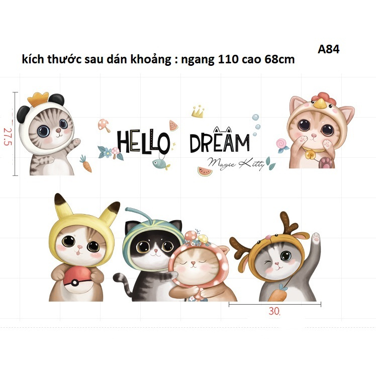 Decal dán tường Mèo Pokemon A84 - Decal dán tường Hàn Quốc