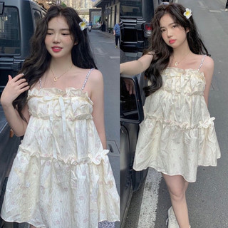 Đầm 2s ngọc doll tầng xoè nền trắng có lớp lót trong freesize Pumi 14665