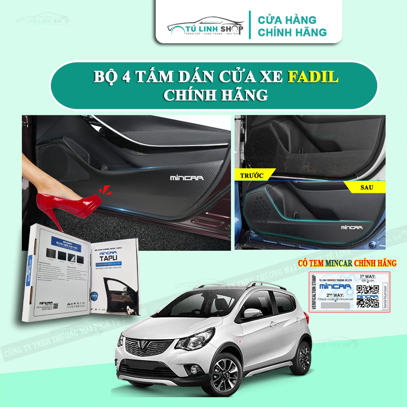Bộ 4 Tấm dán Tapli xe VINFAST FADIL chính hãng MINCAR, chống xước tapi cửa ô tô bằng Carbon Air Fiber cao cấp