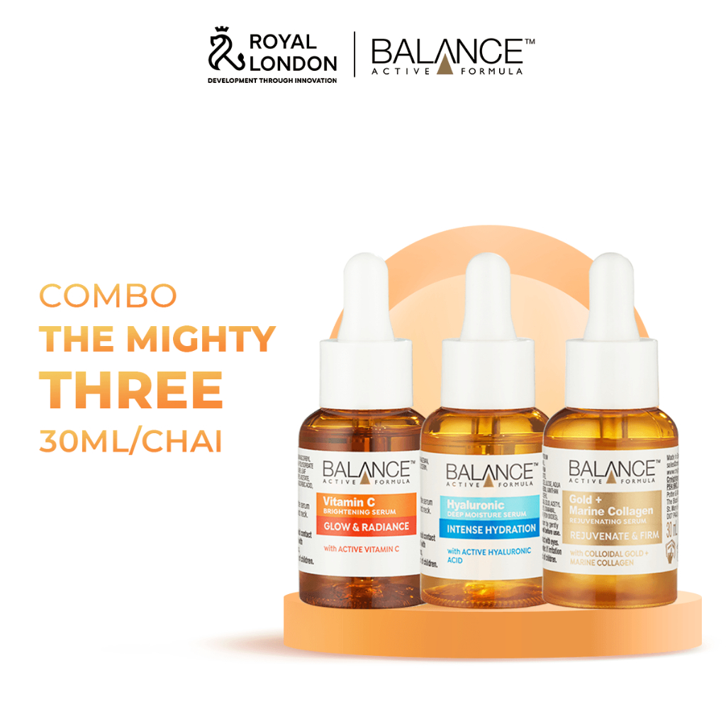 Bộ 03 serum sáng da, dưỡng ẩm và ngăn ngừa lão hóa Balance Active Skincare The Mighty Three (3x30ml)