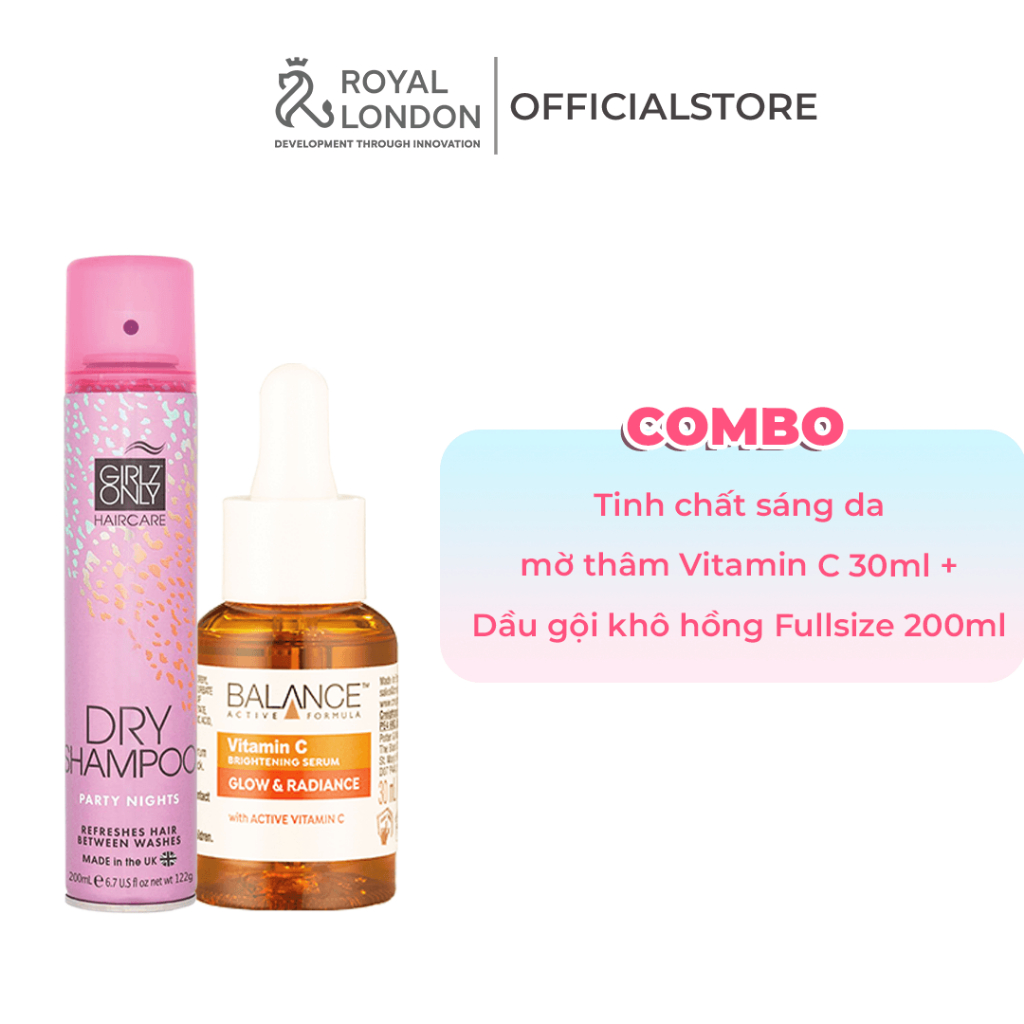 Combo Da Sáng Tóc Xinh Serum Balance Active Formula Vitamin C Brightening 30ML + Dầu gội khô Dry ShampooGirlz Only 200ML