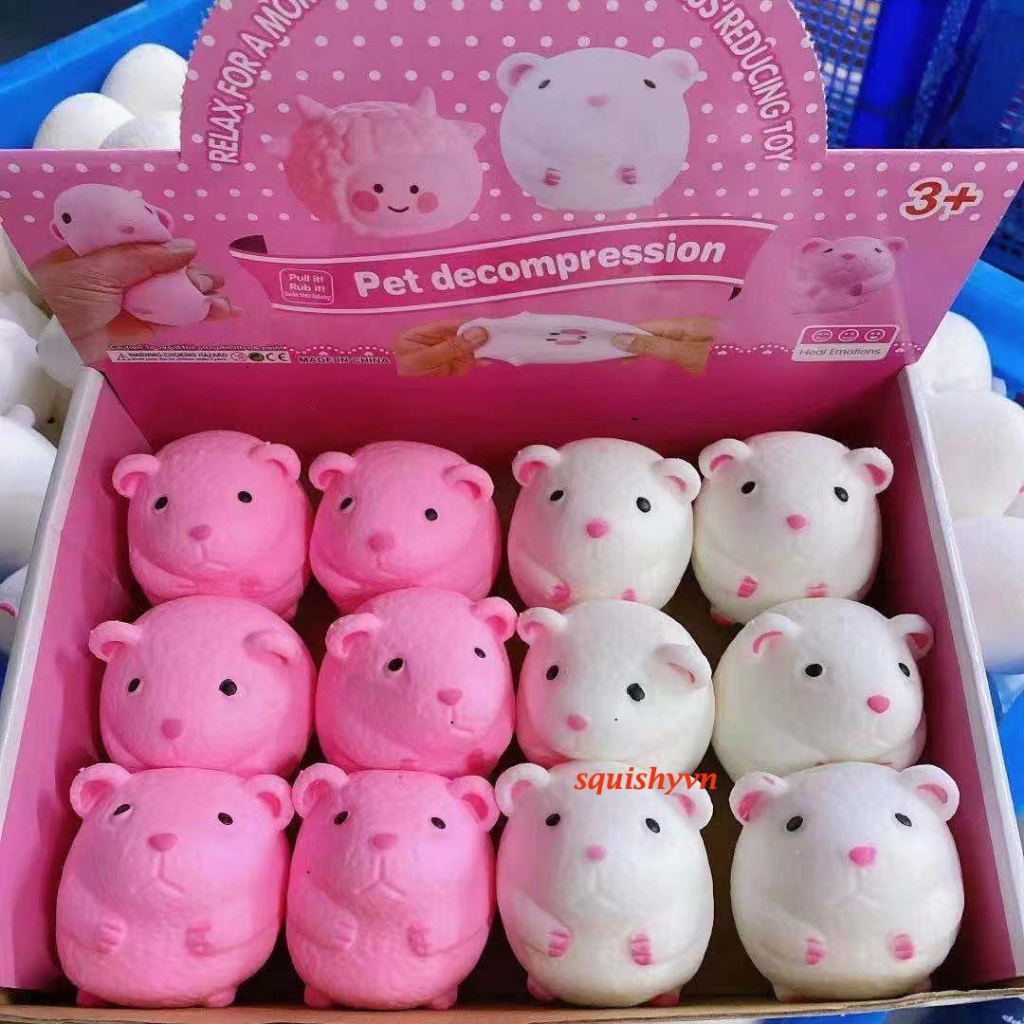 Chuột Hamster Trắng Hồng bột mềm dẻo⚡ HOT TREND ⚡ Squishy Mochi Cute, Đồ Chơi Xả Stress Dễ Thương Xua Tan Căng Thẳng sla
