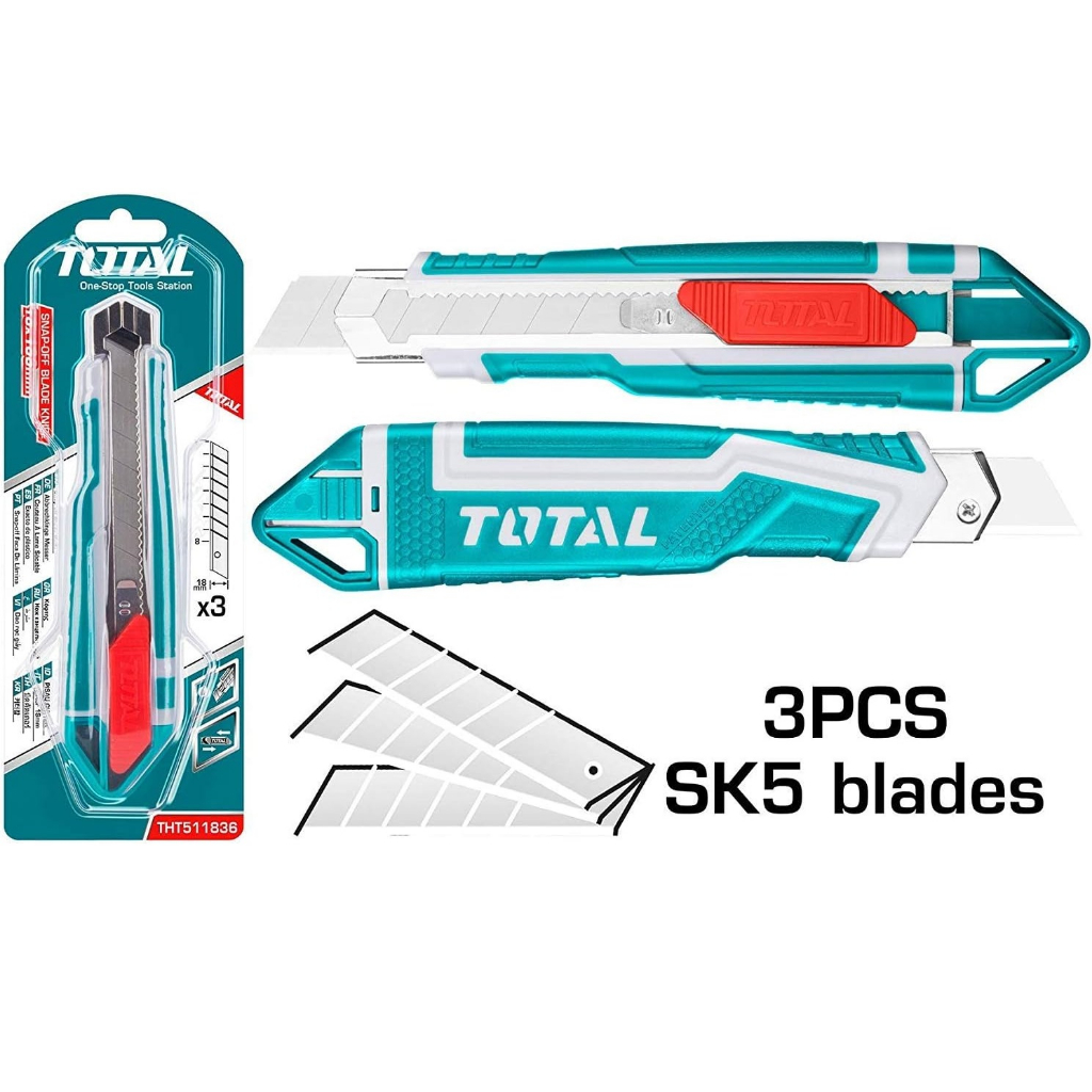 Dao rọc giấy cao cấp lưỡi 18mm*100mm TOTAL THT511816 - Khóa tự động, tay cầm chắc chắn