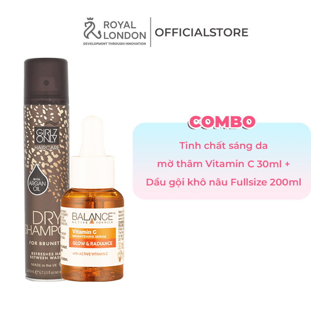 Combo Da Sáng Tóc Xinh Serum Balance Active Formula Vitamin C Brightening 30ML + Dầu gội khô Dry ShampooGirlz Only 200ML