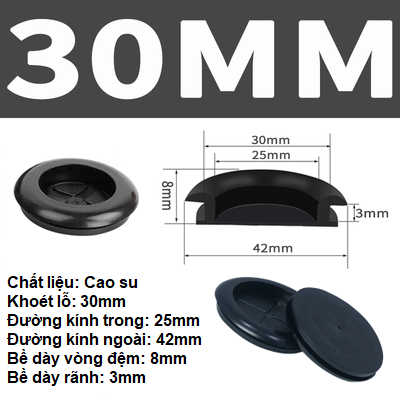Combo 10 Vòng đệm, ron cao su, nút che lỗ tủ điện phi 22mm, 25mm, 27mm, 30mm, 32mm