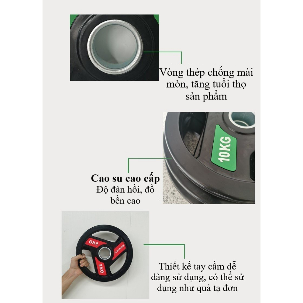 Tạ đĩa Gang bọc cao su FEIERDUN-KB-10 phi 50- Loại 10kg