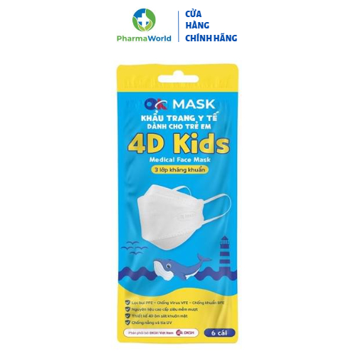 Khẩu trang 4D Kids OK Mask cho trẻ em (Kiểu dáng KF94) - Gói 6 cái