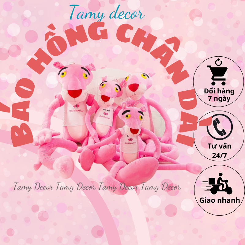 Gấu Bông Báo Hồng Pink Panther Chân Dài Tamy Decor chất liệu nỉ mịn cao cấp nhiều size 80,110,130,160,180cm