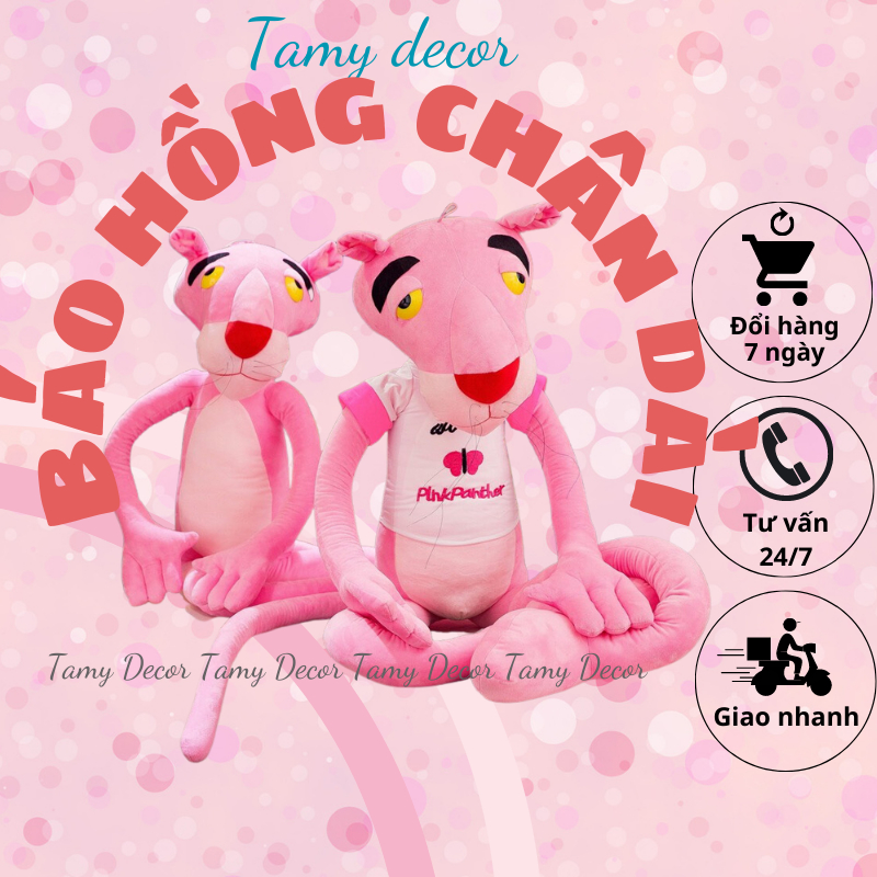 Gấu Bông Báo Hồng Pink Panther Chân Dài Tamy Decor chất liệu nỉ mịn cao cấp nhiều size 80,110,130,160,180cm