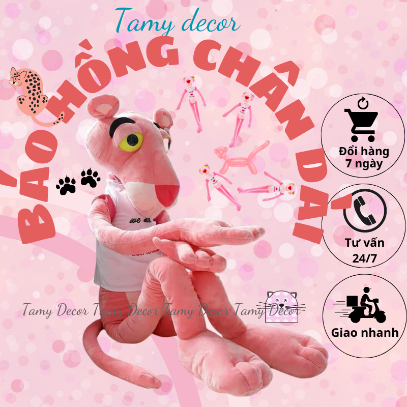 Gấu Bông Báo Hồng Pink Panther Chân Dài Tamy Decor chất liệu nỉ mịn cao cấp nhiều size 80,110,130,160,180cm