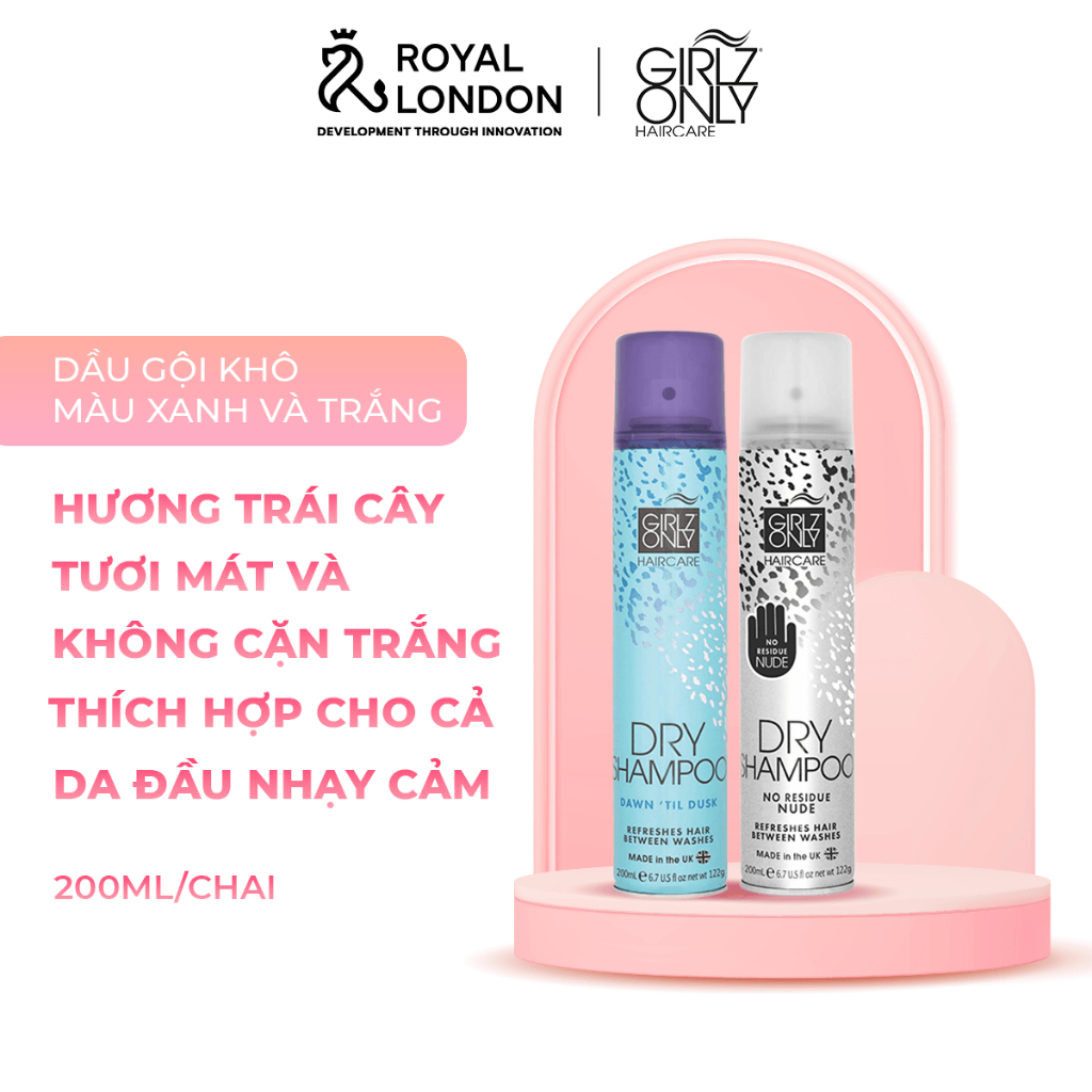 Combo 2 Dầu Gội Khô Dry Shampoo Girlz Only Tiện lợi Dawn ‘Til Dusk & No Residue Nude