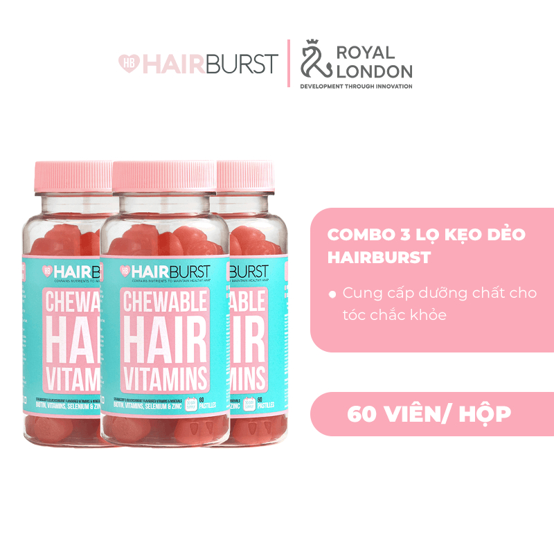 Combo 3 lọ kẹo dẻo vitamin chăm sóc, kích thích mọc tóc HAIRBURST chewable hair vitamins