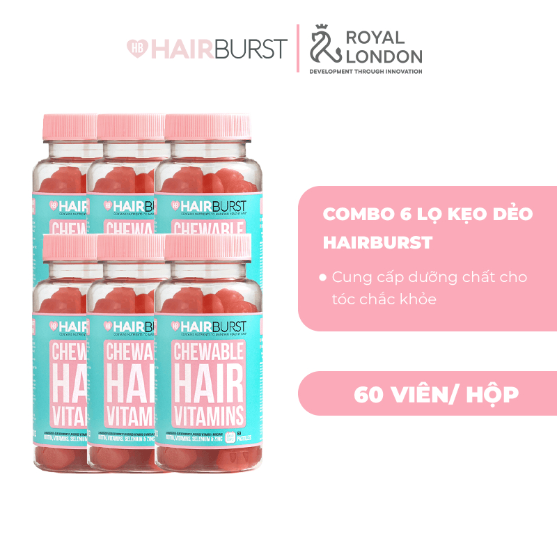 Combo 6 lọ kẹo dẻo vitamin chăm sóc, kích thích mọc tóc HAIRBURST chewable hair vitamins