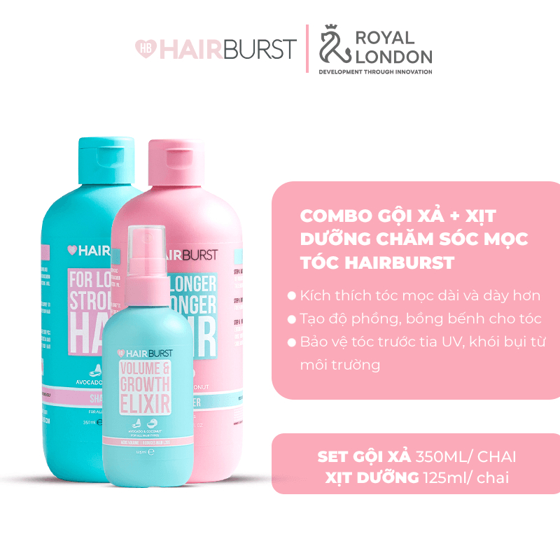 Combo Gội Xả + Xịt Dưỡng Chăm sóc Mọc Tóc Hairburst 350ml/chai + 125ml