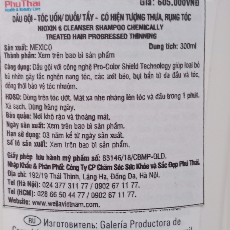 [+Tặng mũ trùm] Bộ dầu gội xả Nioxin 6 Chemically Treated Hair USA - Cho tóc uốn duỗi từng nhuộm thưa mỏng và rụng nhiều