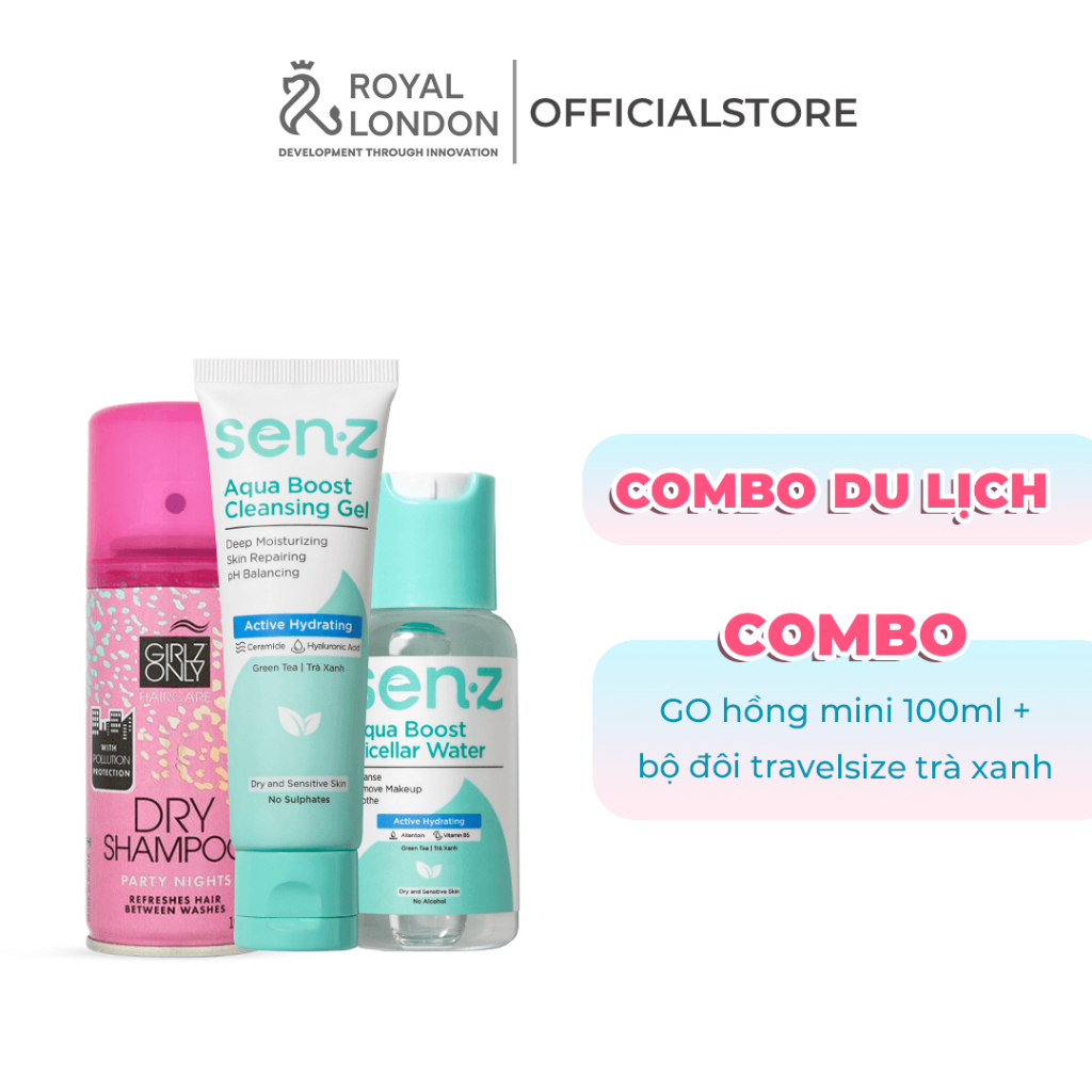 Combo da xinh tóc khỏe - Dầu gội khô Hồng (100ml) + Bộ đôi SenZ trà xanh travelsize (30ml+50ml)