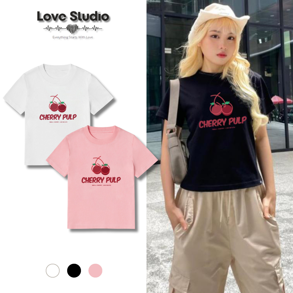 Áo baby tee croptop cherry L66 thun nữ mặc ôm body tay ngắn sexy thun cotton 230gsm B069