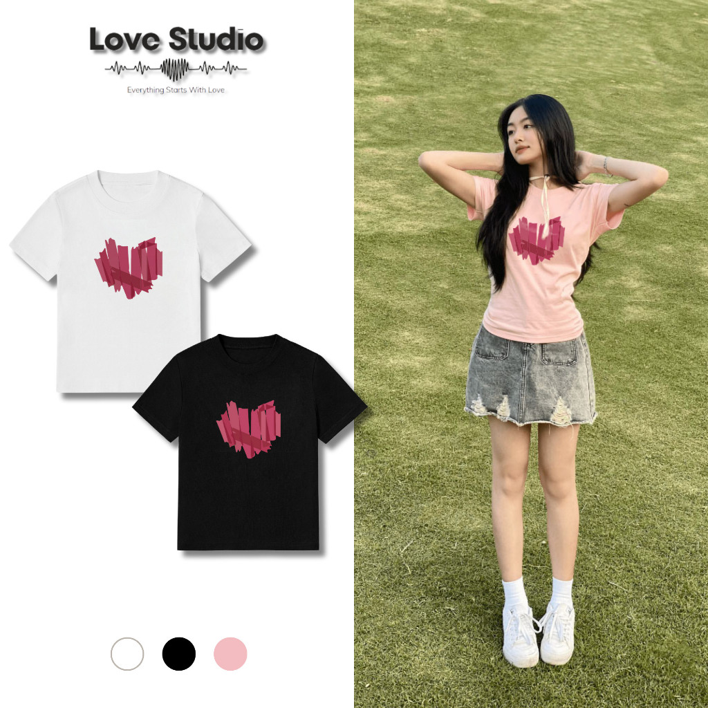 Áo Baby Tee tim hồng chất vải cotton local brand 230gsm nữ unisex y2k Love Studio B082 | BigBuy360 - bigbuy360.vn