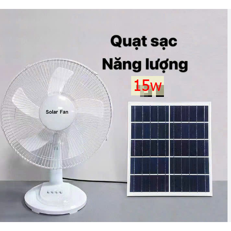 Quạt tích điện kèm tấm sạc năng lượng mặt trời SolarFan 12 ind 15w 2 đèn led sử dụng mãi mãi không cần điện