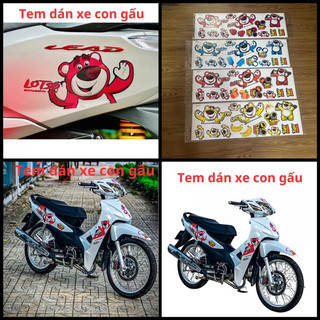 Tem gấu dâu hồng to dán xe wave, sirius, vision, winner x, ab, xe điện