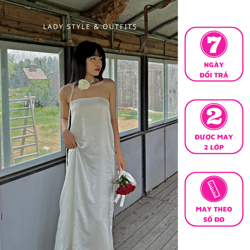 Đầm Ống Lụa Suông Rộng Dáng Dài Kèm Dây Hoa Đeo Cổ LADY STYLE & OUTFITS