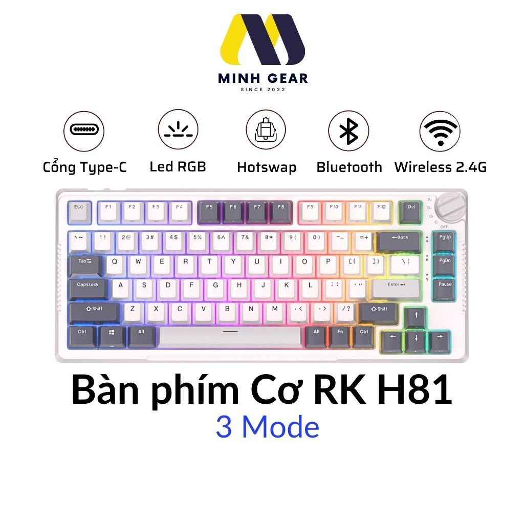 RK H81 RGB - Bàn phím cơ RK H81 có 3 chế độ Bluetooth 5.0, Wireless 2.4G, Type C