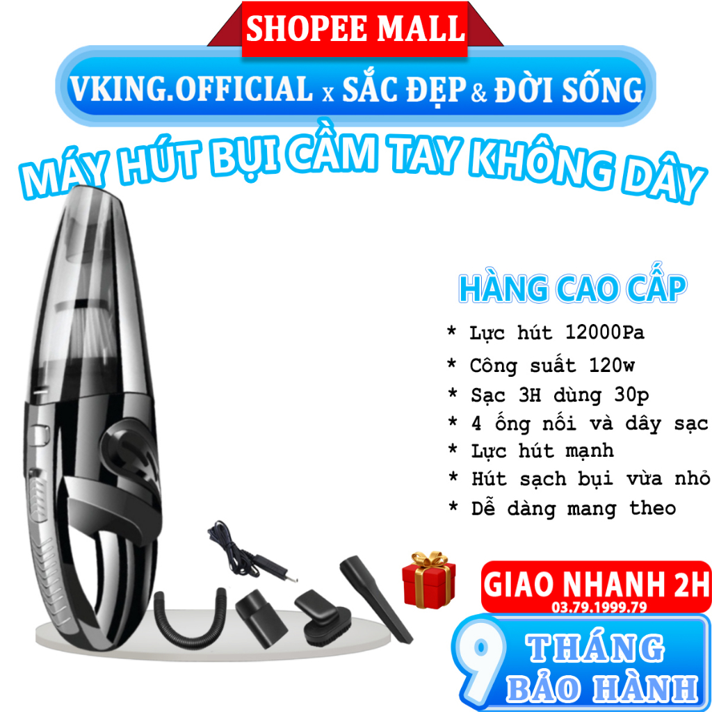 Máy hút bụi cầm tay HOHO không dây mini lực hút 12000Pa 120W hút sạch bụi hàng chính hãng bảo hành 12 tháng | BigBuy360 - bigbuy360.vn