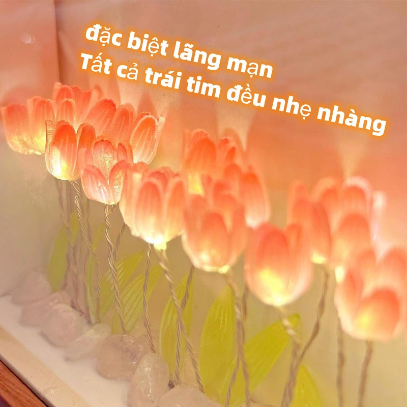 Đèn hoa Tulip Để Bàn , Khung Chữ Nhật Bằng gỗ , DIY - Quà lưu niệm ý nghĩa HBT315