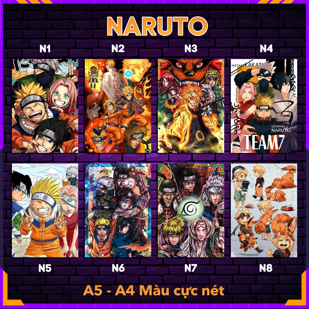 Tranh Decal dán tường decor phòng Poster Naruto - Ninja làng lá nhiều kích thước A4, A5 by LeoSetup