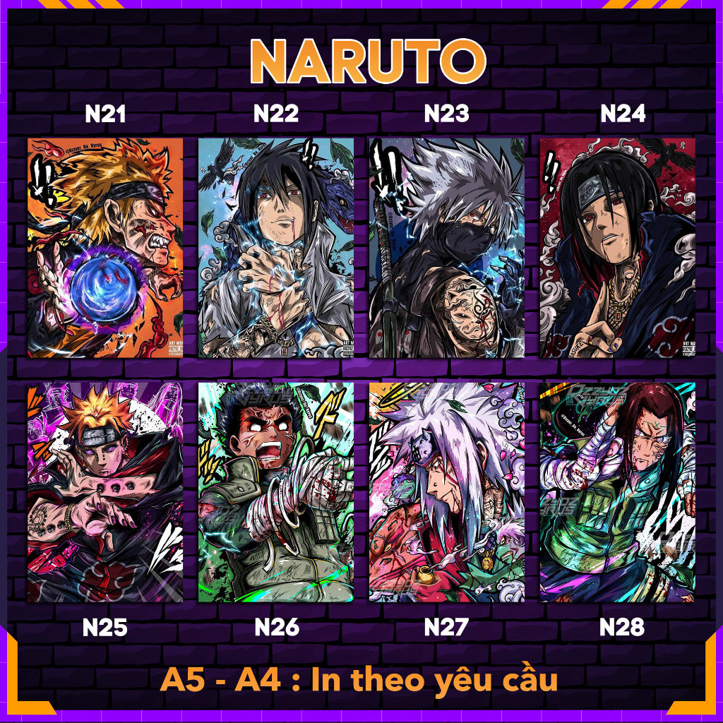 Tranh Decal dán tường decor phòng Poster Naruto - Ninja làng lá nhiều kích thước A4, A5 by LeoSetup