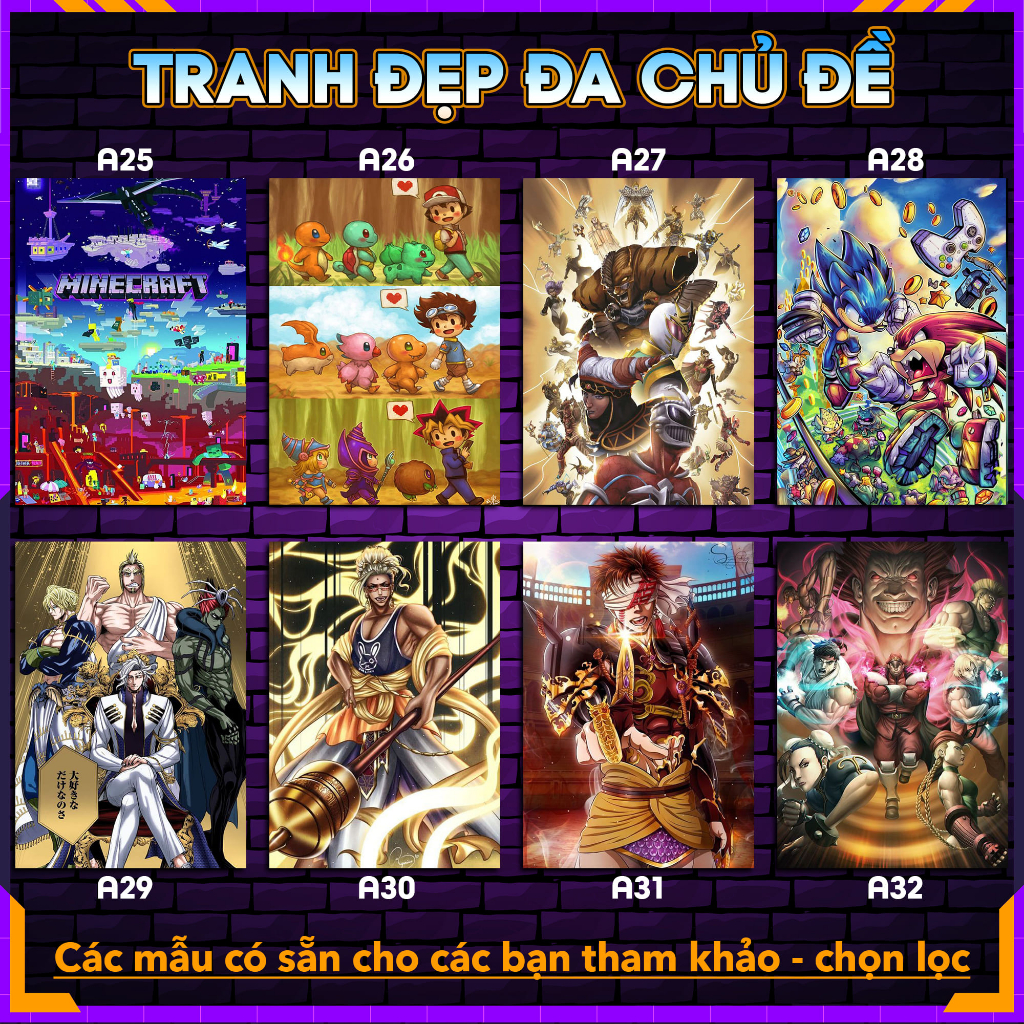 Tranh Decal dán tường decor phòng Poster anime, manga, siêu anh hùng - nhiều kích thước A4, A5 by LeoSetup