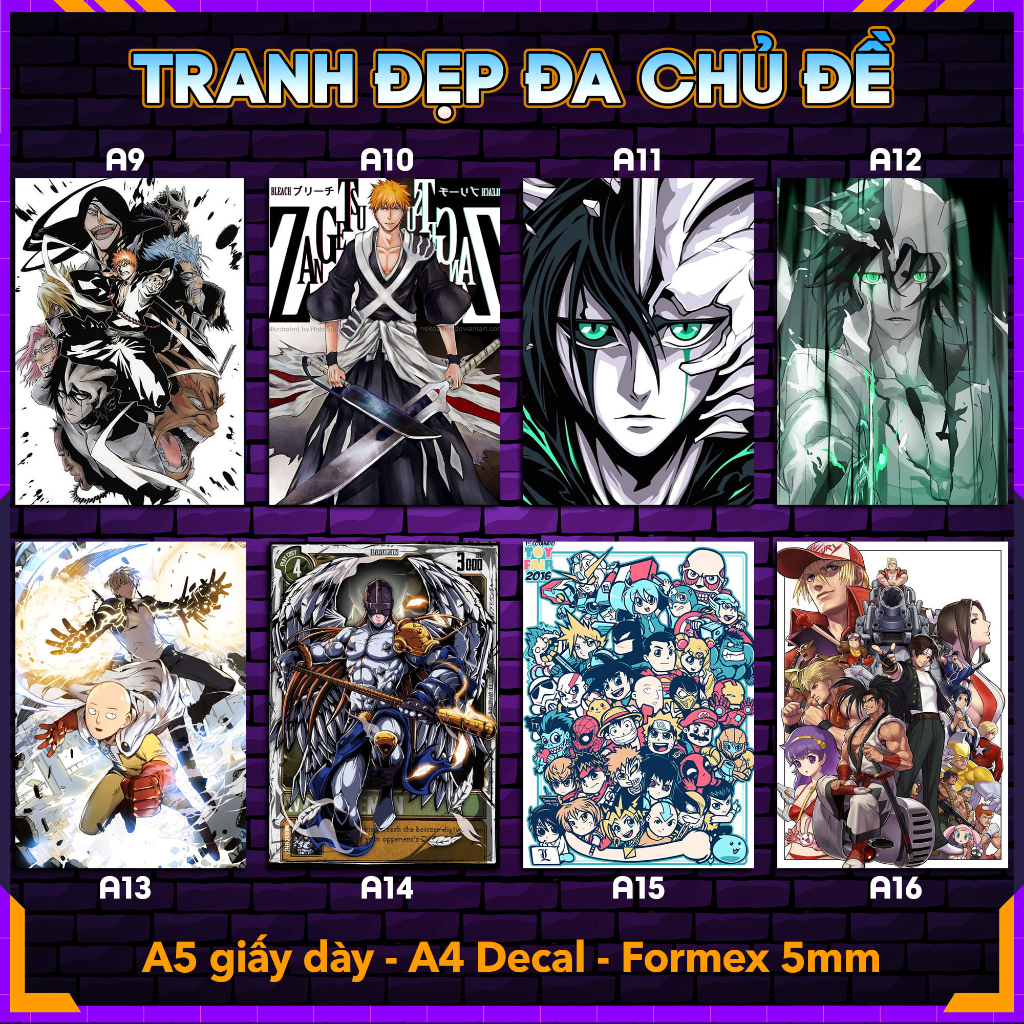 Tranh Decal dán tường decor phòng Poster anime, manga, siêu anh hùng - nhiều kích thước A4, A5 by LeoSetup