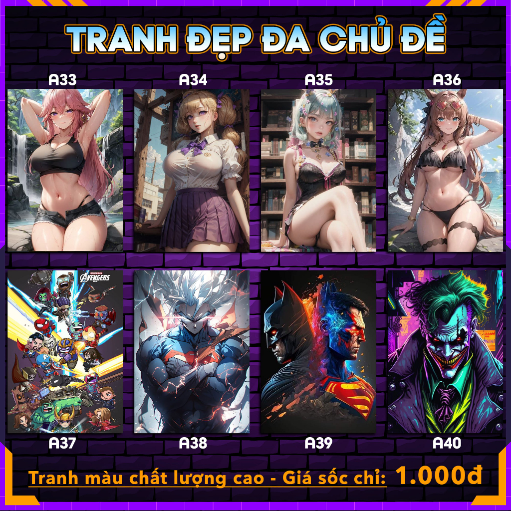 Tranh Decal dán tường decor phòng Poster anime, manga, siêu anh hùng - nhiều kích thước A4, A5 by LeoSetup