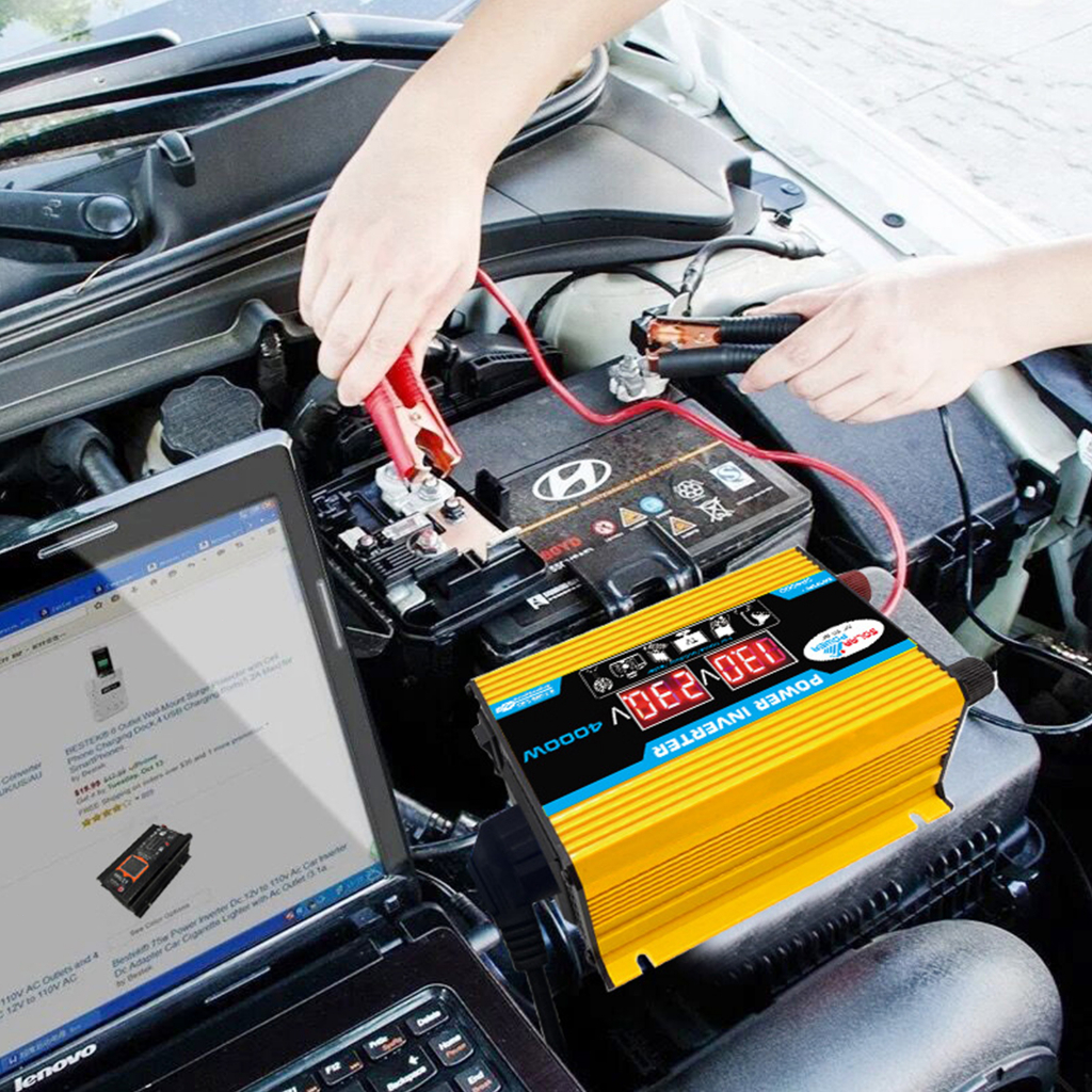 Bộ kích điện 12V sang 220V 4000W, Biến tần ô tô màn hìnhLED  2 cổng Usb dành cho xe hơi