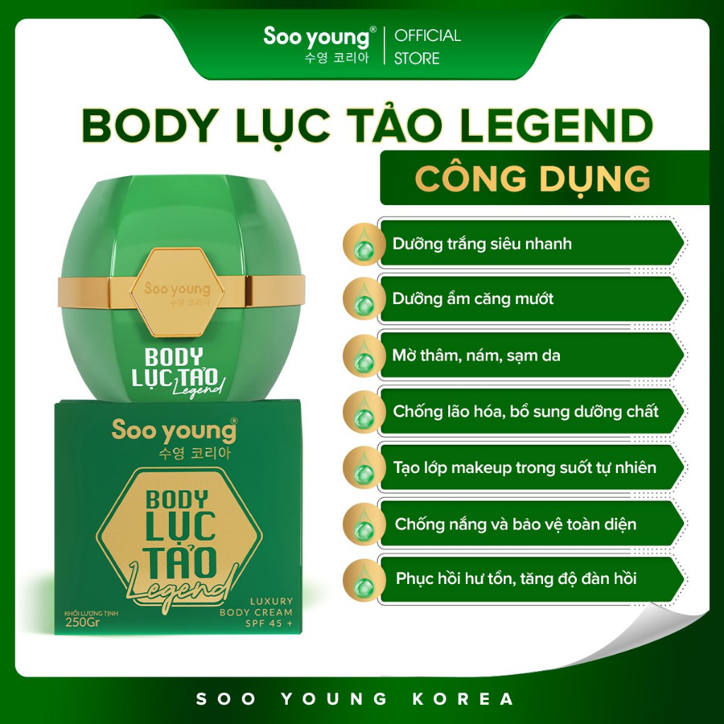 Combo 3 kem body Lục Tảo Legend SOOYOUNG dưỡng trắng da 250gr