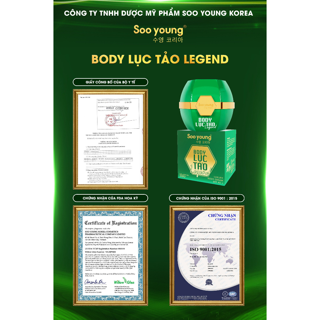Combo 3 kem body Lục Tảo Legend SOOYOUNG dưỡng trắng da 250gr
