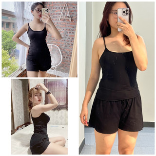 Bộ ngủ 2 dây thun tăm chất mát lạnh, set đồ ngủ hai dây co giãn