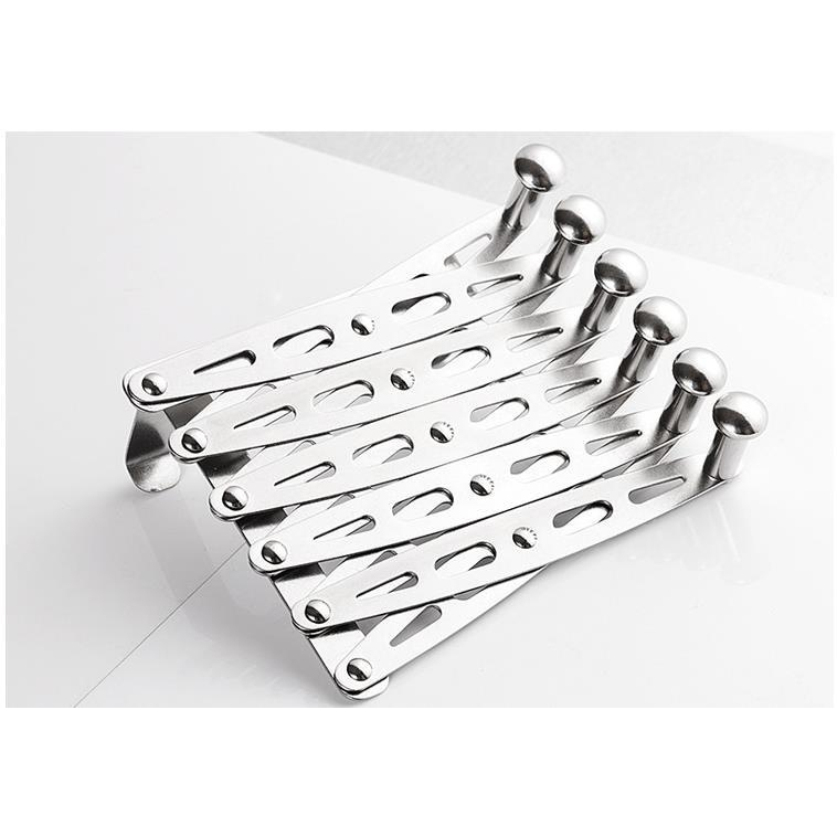 Móc treo sau cửa inox gấp gọn, móc hình chữ X nối liền gấp gọn theo đường zigzag, thanh móc treo đồ tiện dụng