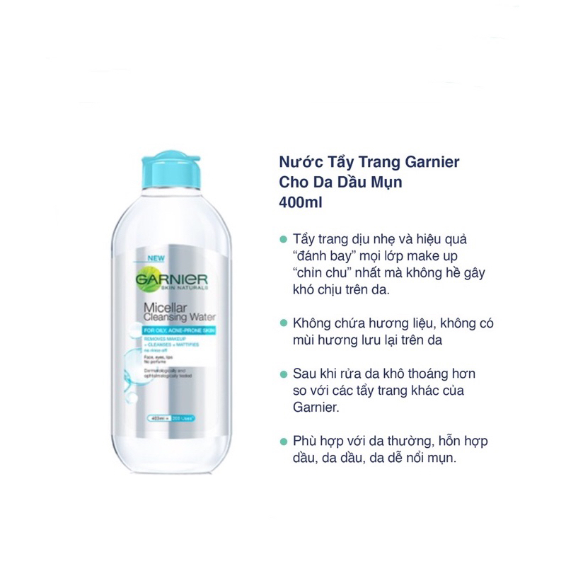 Nước tẩy trang Garnier Micellar Cleansing Water 400ml