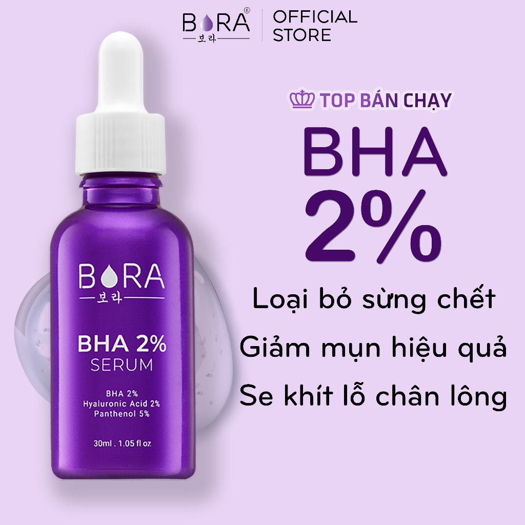 COMBO 4 Serum Ngừa Mụn Dưỡng Ẩm Trắng Da Se Khít Lỗ Chân Lông BORA BHA 2% Lọ 30ml