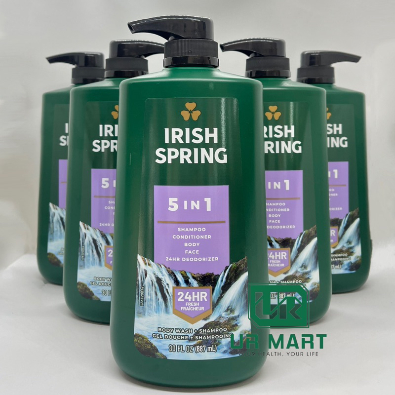 Sữa Tắm Gội Irish Spring 5 in 1 24Hr Fresh Body Wash + Shampoo 887ml