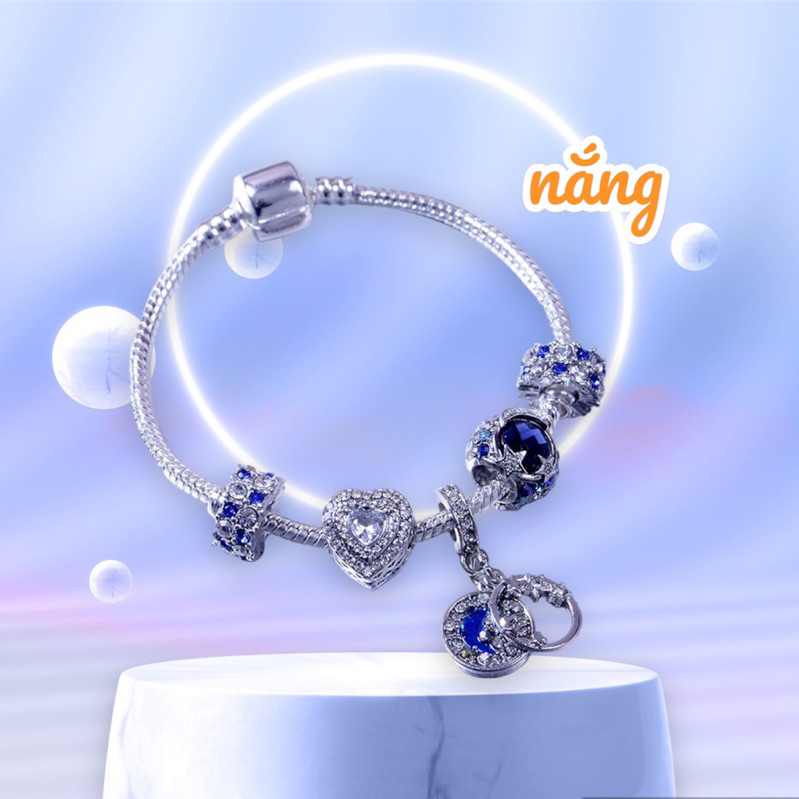 (TẶNG 1 DÂY KHÔNG CHARM) Lắc tay charm trái tim xanh dương vòng tay vòng charm may mắn hợp mệnh mộc- thuỷ thời trang nữ