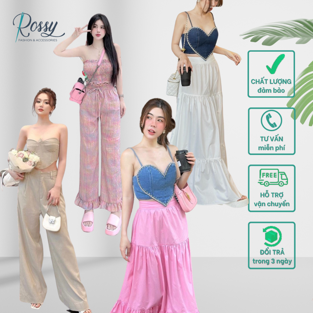 Set bộ nữ đẹp, set áo peplum ống cúp ngực + quần suông chân váy Rossy Fashion - SR215