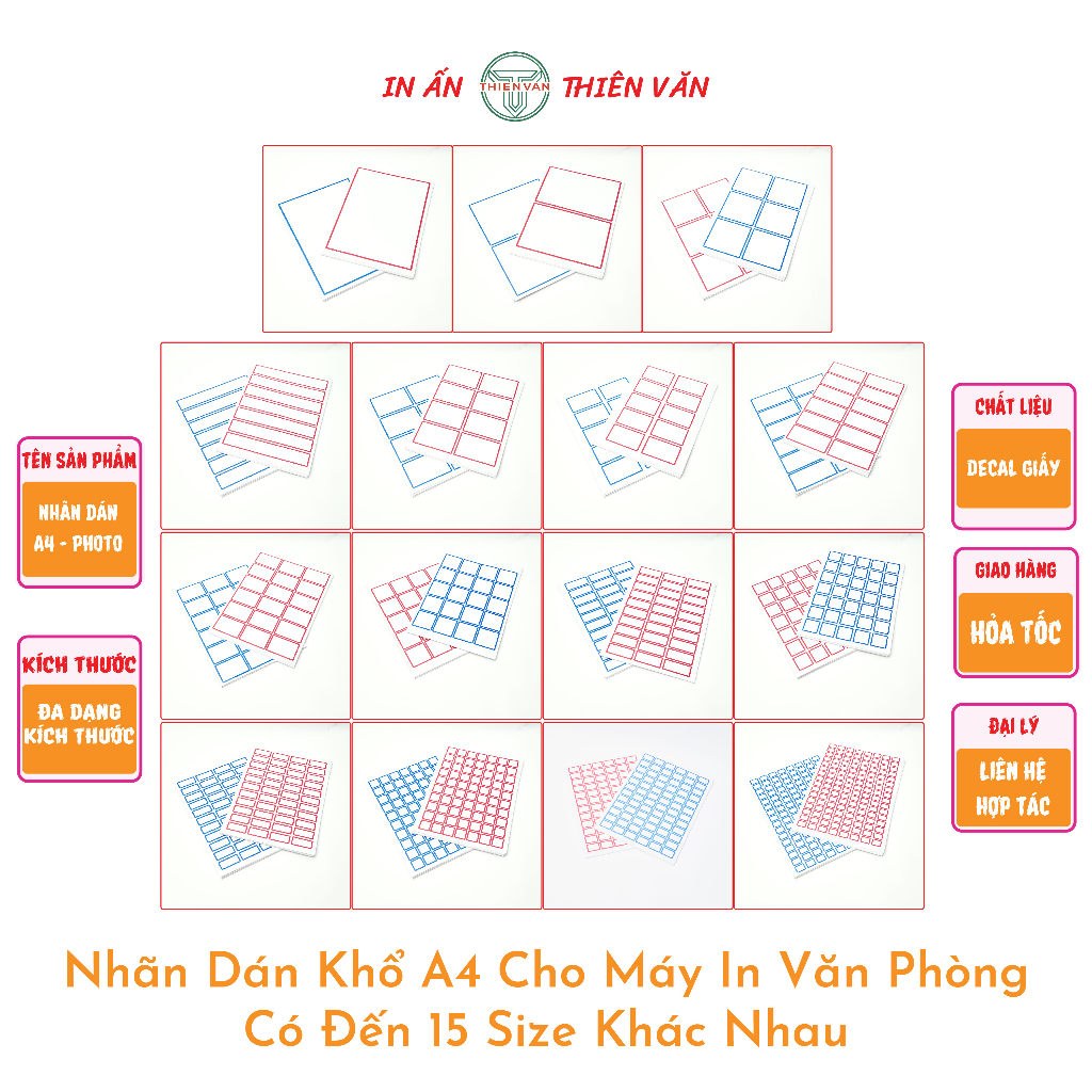 Nhãn Dán Decal Maika A4 THIENVAN - Cho Máy In Photocopy Văn Phòng - Đa Dạng Màu Sắc - Kích Thước.