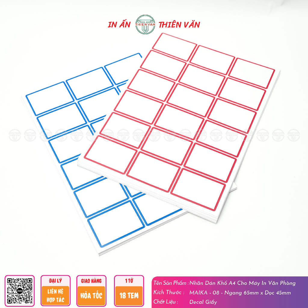 Nhãn Dán Decal Maika A4 THIENVAN - Cho Máy In Photocopy Văn Phòng - Đa Dạng Màu Sắc - Kích Thước.