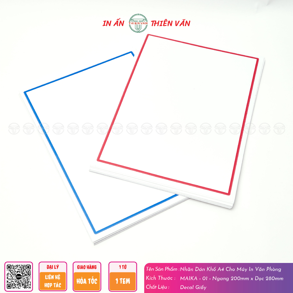 Nhãn Dán Decal Maika A4 THIENVAN - Cho Máy In Photocopy Văn Phòng - Đa Dạng Màu Sắc - Kích Thước.